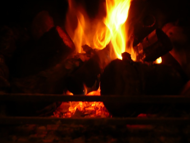 Fire in woodburning stove www.thinkingcowgirl.wordpress.com